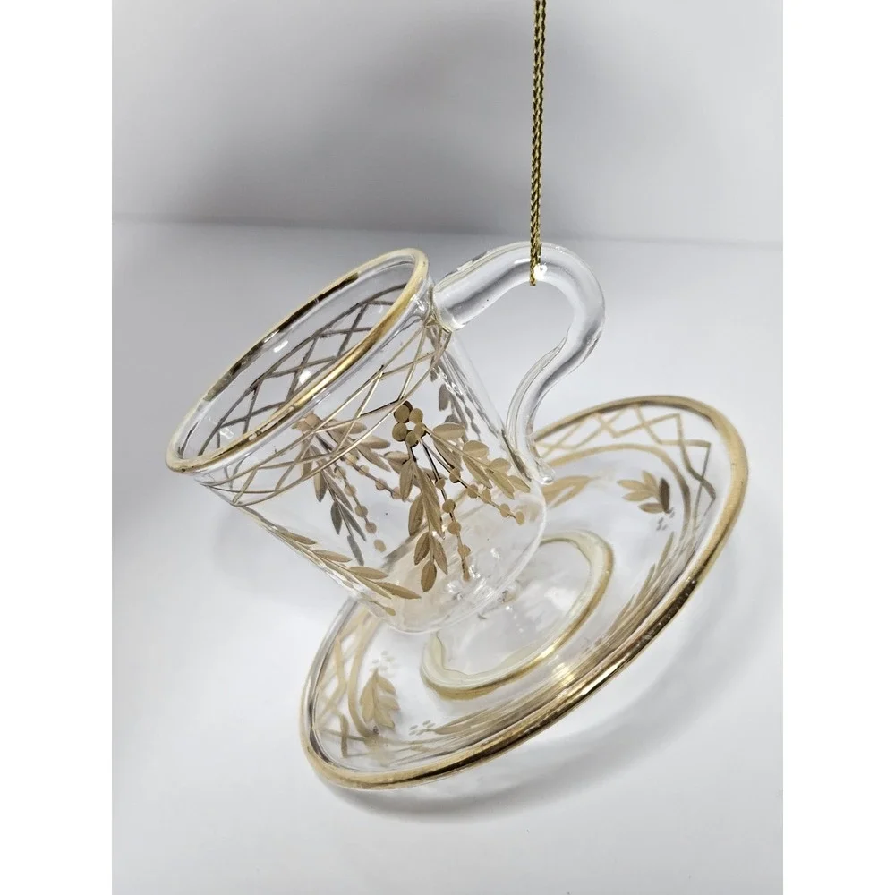 Vintage Tea Pot Mini Glass Hanging Decorative Ornament Holiday Tree